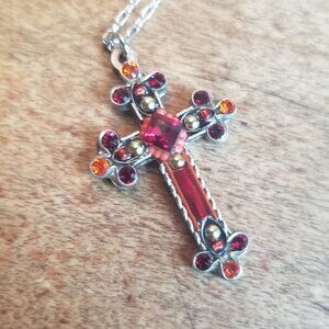 FIREFLY MOSAIC CRYSTAL CROSS NECKLACE